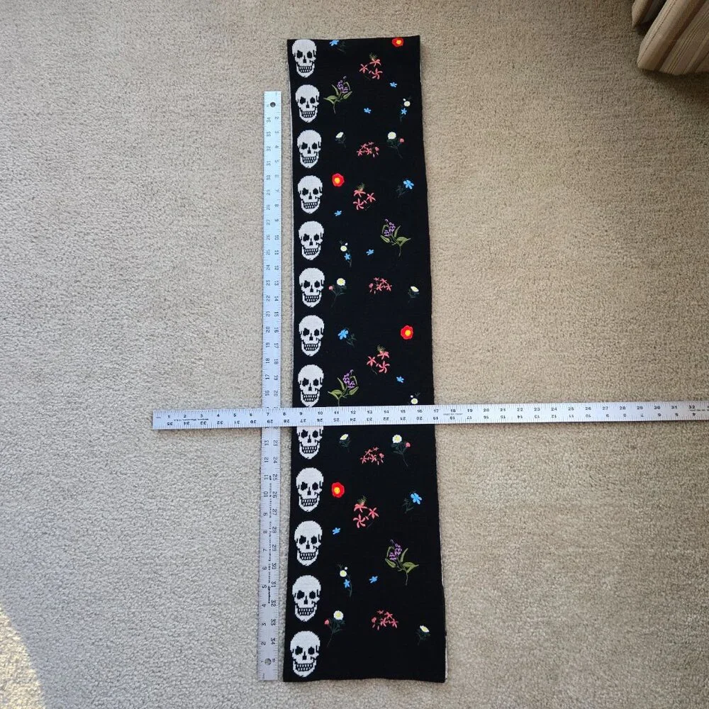 Skull Cashmere Embroidered Wool/Cashmere Scarf Skulls and Flowers